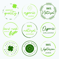 Organic food and natural product logo, sign, icon, sticker, labels and badges collection for food market, organic and natural products promotion.	