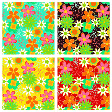 60s Four Color Flower Pattern