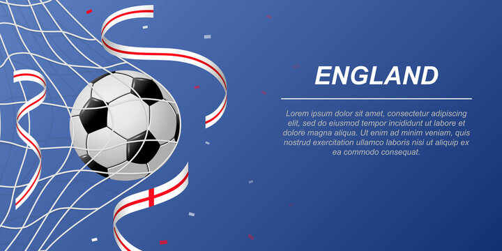 Soccer background with flying ribbons in colors of the flag of England