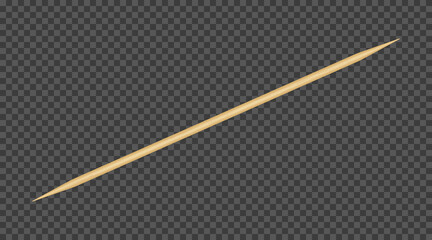 Wooden toothpick. Sharp bamboo sticks for teeth. Wood skewer with pointed tip. Disposable bamboo thin long skewer. Realistic vector illustration isolated on transparent background.
