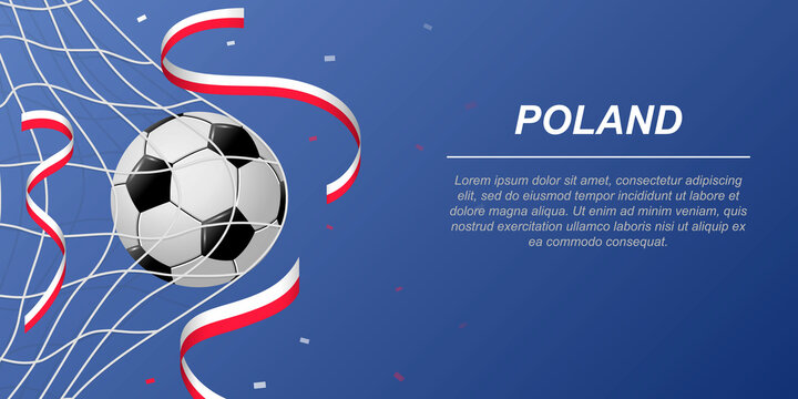 Soccer background with flying ribbons in colors of the flag of Poland