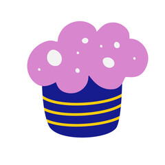 Muffin. Cupcake with icing. Sweet food. Valentine day, romantic, Birthday holiday symbol. Cartoon style dessert. Vector illustration for greeting card, print, stickers, posters design.