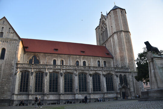 Brunswick Cathedral And Brunswick Lion In Brunswick, Germany