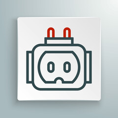 Line Tee plug electric with clipping path icon isolated on white background. Colorful outline concept. Vector