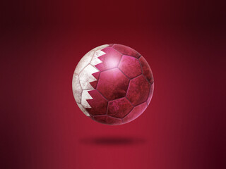 Fototapeta premium An illustration of a Qatar national flag color soccer ball with maroon background 