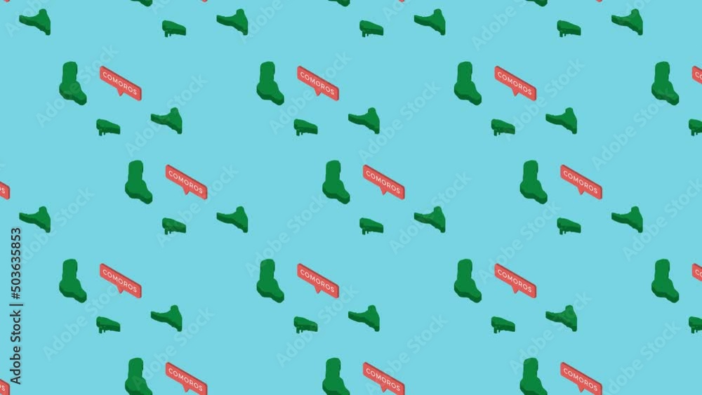 Aufkleber green isometric maps of african country comoros with orange pointers on a blue background. seamless 
