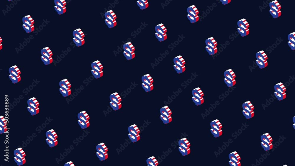 Aufkleber isometric symbols of us dollars in animated pattern on a dark background. seamless loop animated pat