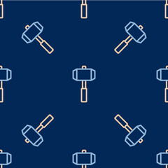 Line Sledgehammer icon isolated seamless pattern on blue background. Vector