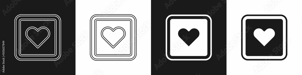 Poster set like heart icon isolated on black and white background. counter notification icon. follower inst