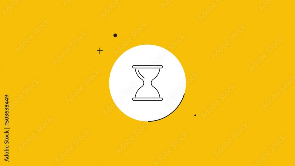 Aufkleber hourglass icon in white circle with black dynamic line on a yellow background. seamless loop dynamic