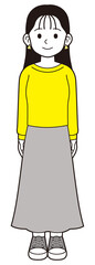 スウェットを着た女性　全身　スカート
