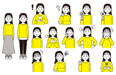 スウェットを着た女性表情色々セット