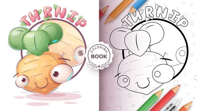 Cartoon character sweet turnip - coloring book