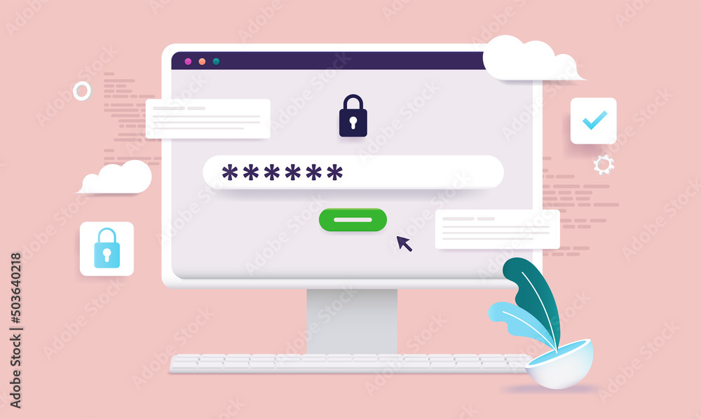 Poster Computer password - Vector illustration of desktop computer screen with login screen ready to sign in