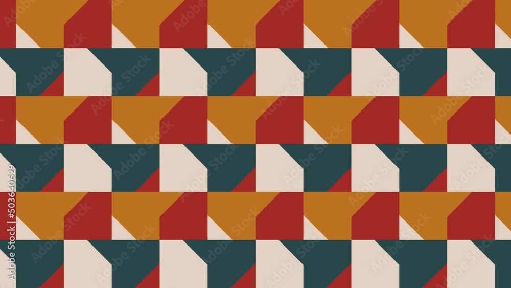 Poster abstract dynamic pattern with multicolor geometric elements. seamless loop background in a flat desi