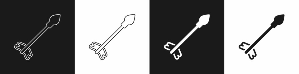 Set Medieval arrows icon isolated on black and white background. Medieval weapon. Vector