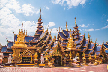 Fototapeta premium Wat Phiphat Mongkhon blue temple in Sukhothai, Thailand