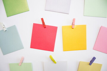 Colorful cards on a white background for adding words or messages.