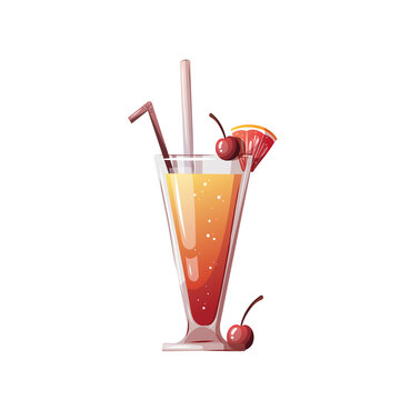 Summer cocktail. Beach Holidays, summer vacation, party, cafe-bar, recreation concept. Isolated vector Illustration.