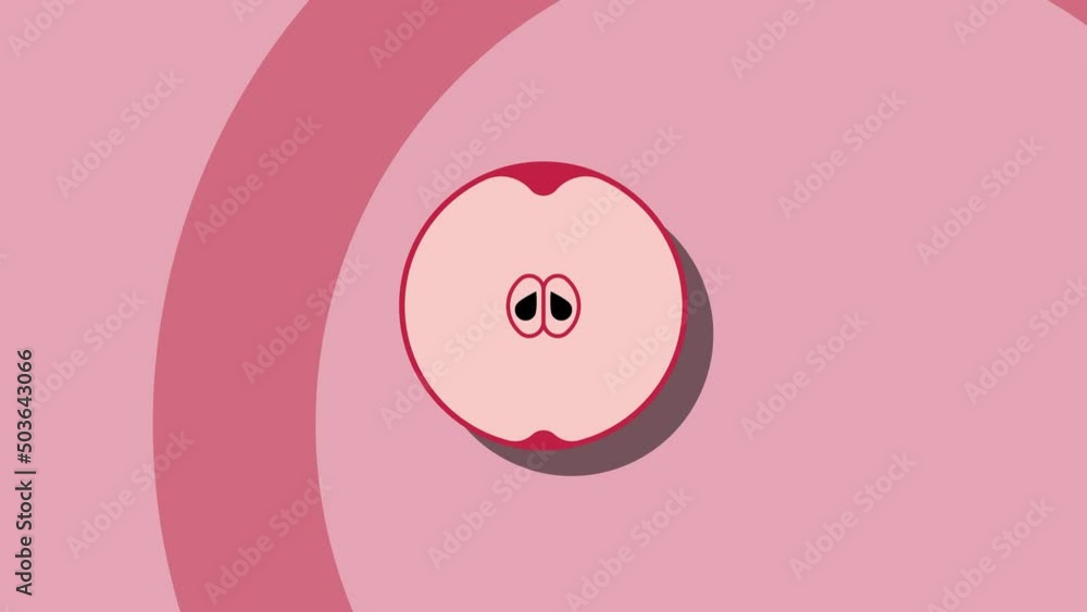 Poster animated fruit symbol of red apple on a red background. seamless loop food animation with simple sty