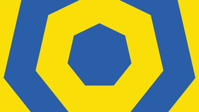 Seamless loop yellow and blue geometric animation with heptagonal elements. Simple background animation with yellow and blue square shapes