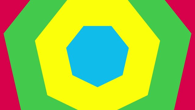 Multicolor zooming heptagonal elements. Abstract dynamic geometric background. Seamless loop geometric backdrop