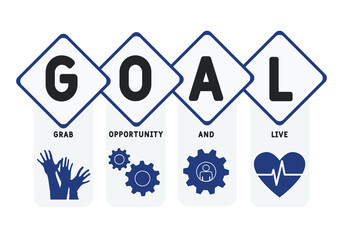 GOAL - Grab Opportunity And Live acronym. business concept background. vector illustration concept with keywords and icons. lettering illustration with icons for web banner, flyer, landing pag