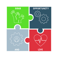 GOAL - Grab Opportunity And Live acronym. business concept background. vector illustration concept with keywords and icons. lettering illustration with icons for web banner, flyer, landing pag
