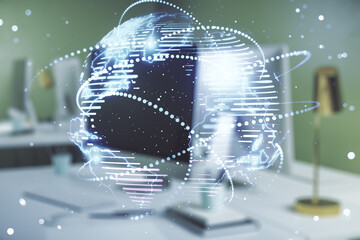 Abstract graphic digital world map with connections on modern computer background, globalization...