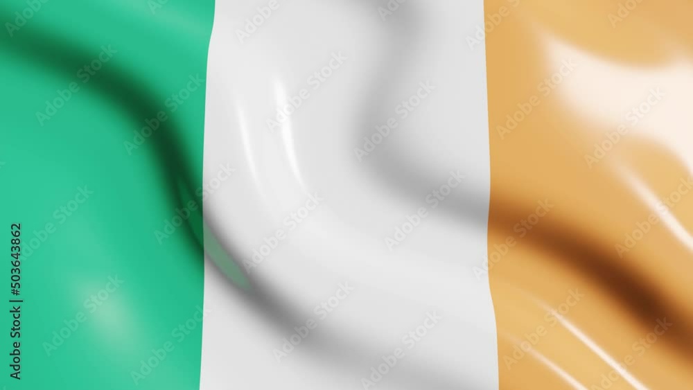 Poster waving flag of ireland country. 3d render national flag dynamic background. 4k realistic seamless lo