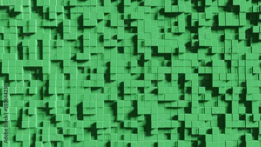 Poster abstract animated construction with green cubes. modern 3d seamless loop animation. endless movement