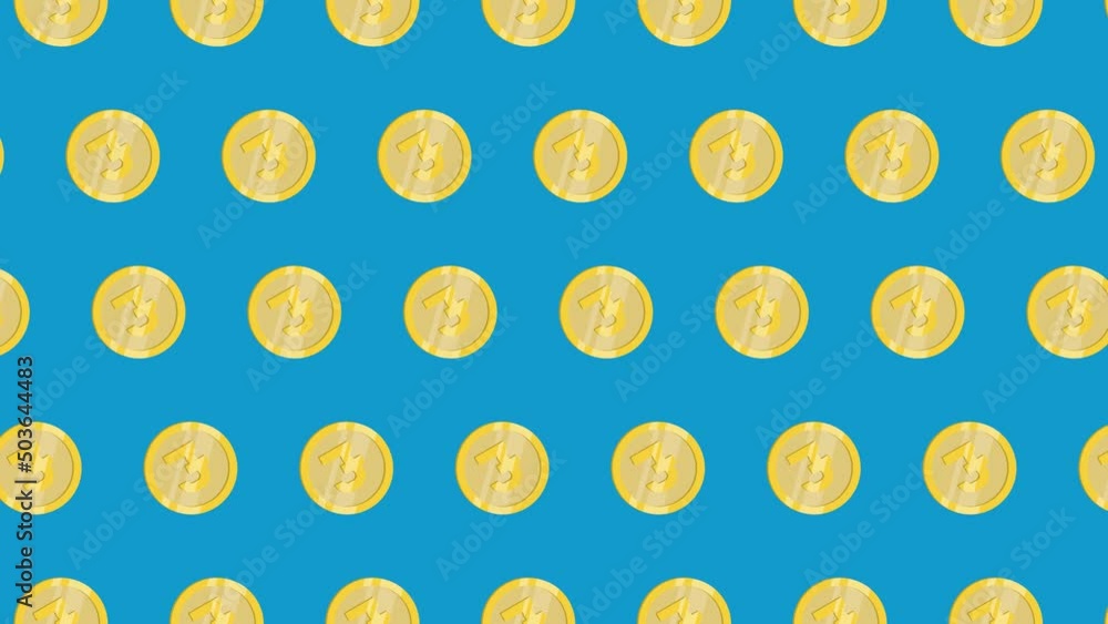 Aufkleber golden coins pattern with symbol of british currency pound on a blue background. seamless loop finan