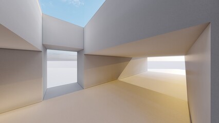 Architecture background geometric shapes in design interior 3d render