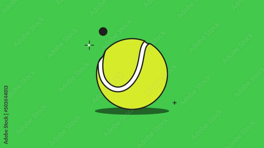 Poster simple animation with rolling tennis ball in flat design style on a green background. seamless loop 