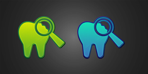 Green and blue Broken tooth icon isolated on black background. Dental problem icon. Dental care symbol. Vector