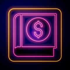 Glowing neon Financial book icon isolated on black background. Vector