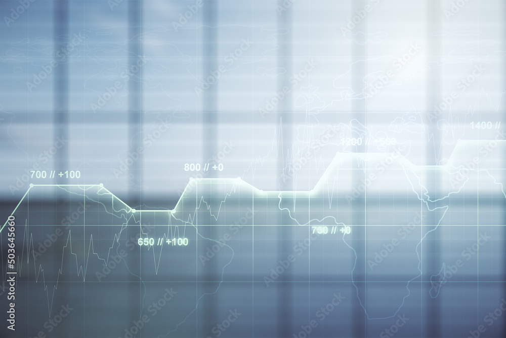 Aufkleber multi exposure of abstract statistics data hologram interface on abstract empty interior background,