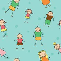 Childish seamless pattern with characters. Graphic design for children.