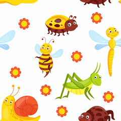 Insect background. Pretty simple cute insect seamless. Vector elegant flat texture with fun bugs