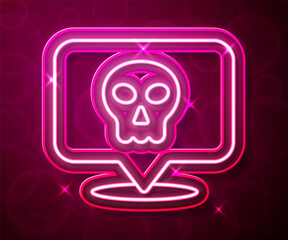 Glowing neon line Skull icon isolated on red background. Happy Halloween party. Vector