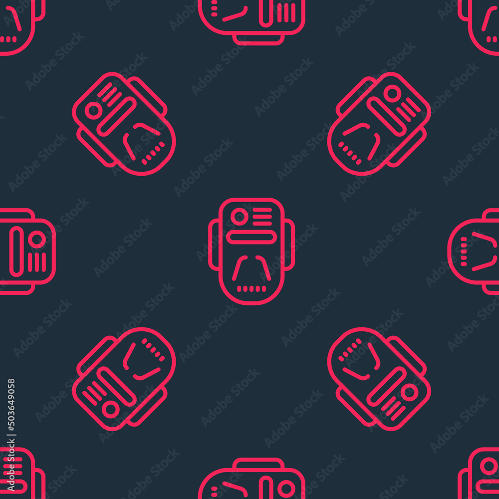 Poster red line artificial intelligence robot icon isolated seamless pattern on black background. machine l