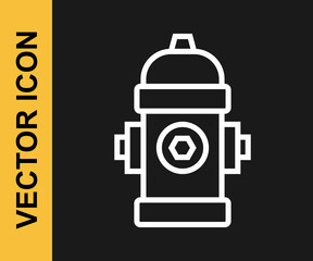 White line Fire hydrant icon isolated on black background. Vector
