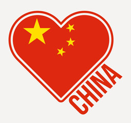 China heart flag badge. Made with Love from China logo. Flag of the country heart shape. Vector illustration.