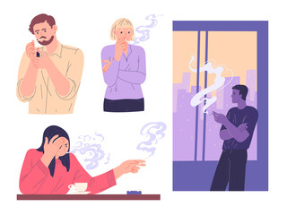 Obraz premium People smoke cigarettes, nicotine and tobacco addiction.