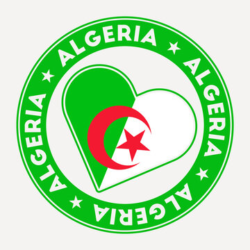 Algeria heart flag badge. From Algeria with love logo. Support the country flag stamp. Vector illustration.