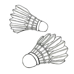 Illustration with badminton. Sketch with rollers for the game.