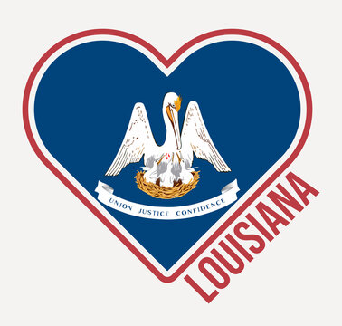 Louisiana heart flag badge. Made with Love from Louisiana logo. Flag of the us state heart shape. Vector illustration.
