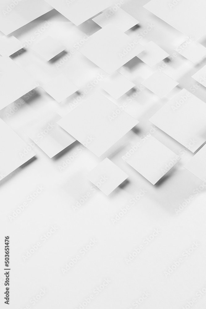 Poster white abstract background - geometric pattern of soar rhombuses in soft light with gradient grey sha