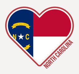 North Carolina heart flag badge. Made with Love from North Carolina logo. Flag of the us state heart shape. Vector illustration.