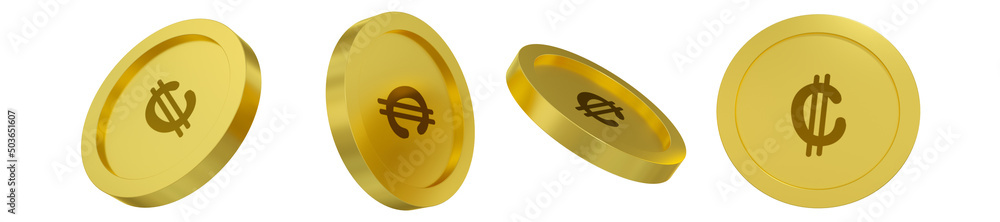 Aufkleber 3d rendering of costa rican colon coin concept in different angles. colon sign design isolated on wh